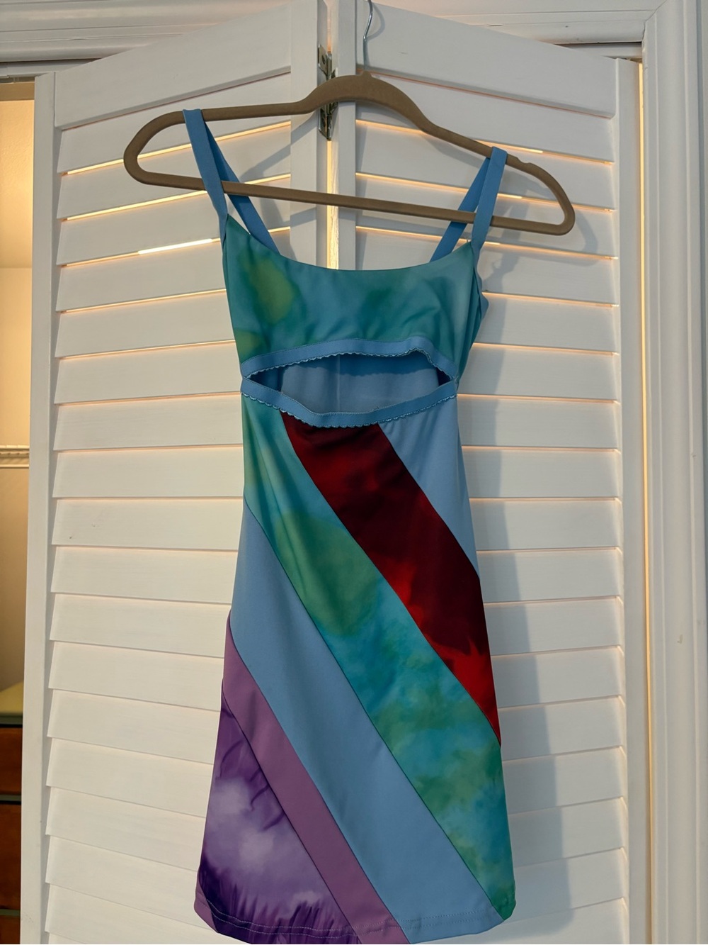 Source Unknown Blue Multi-Stripe Mini Dress with Red and Purple Accents